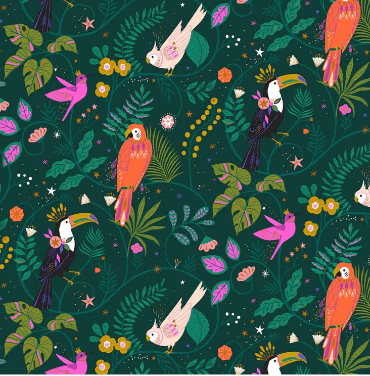 Jungle luxe parrots cotton fabric by Dashwood Studio