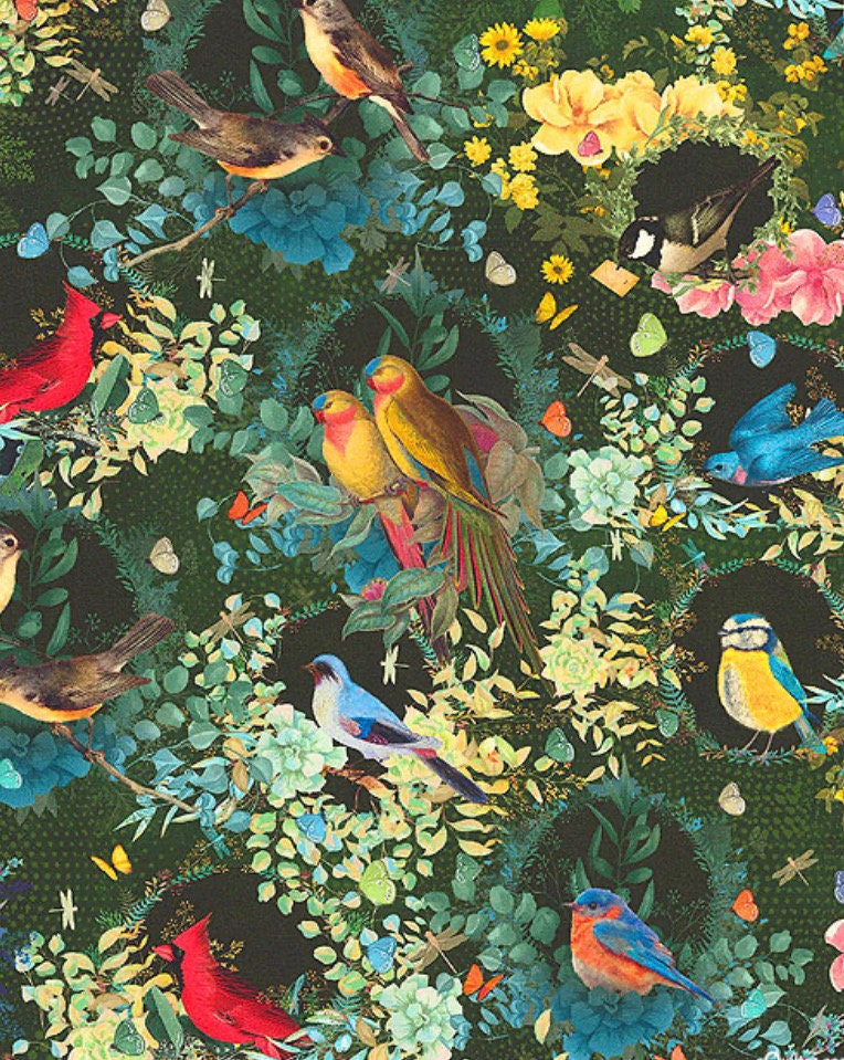 Enchanted avaiary by Robert Kaufman bird print cotton fabric