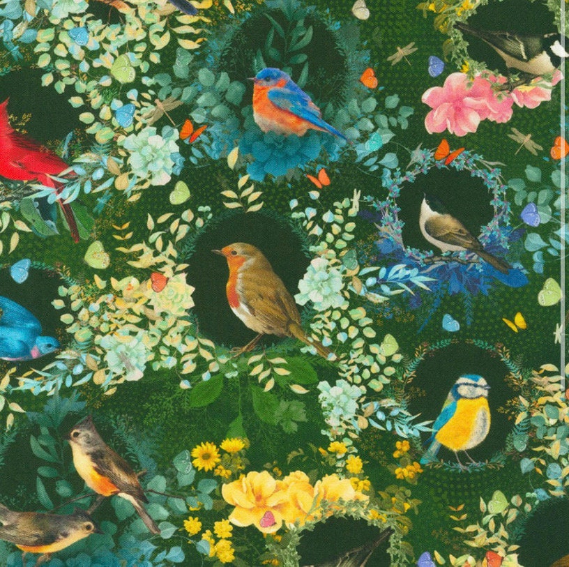 Enchanted avaiary by Robert Kaufman bird print cotton fabric